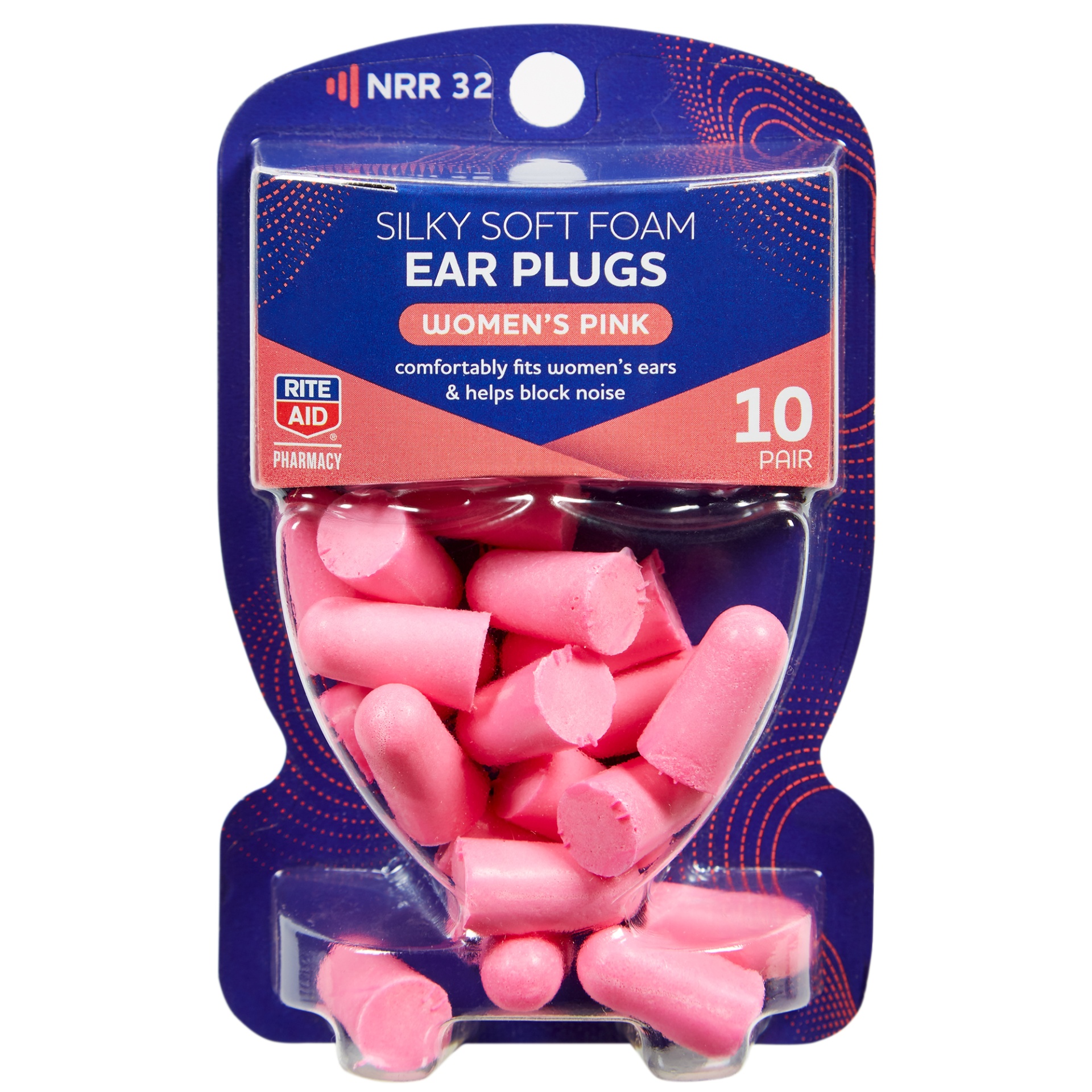 slide 1 of 3, Rite Aid Pharmacy Women's Pink Foam Ear Plugs, 10 Pairs, 10 ct