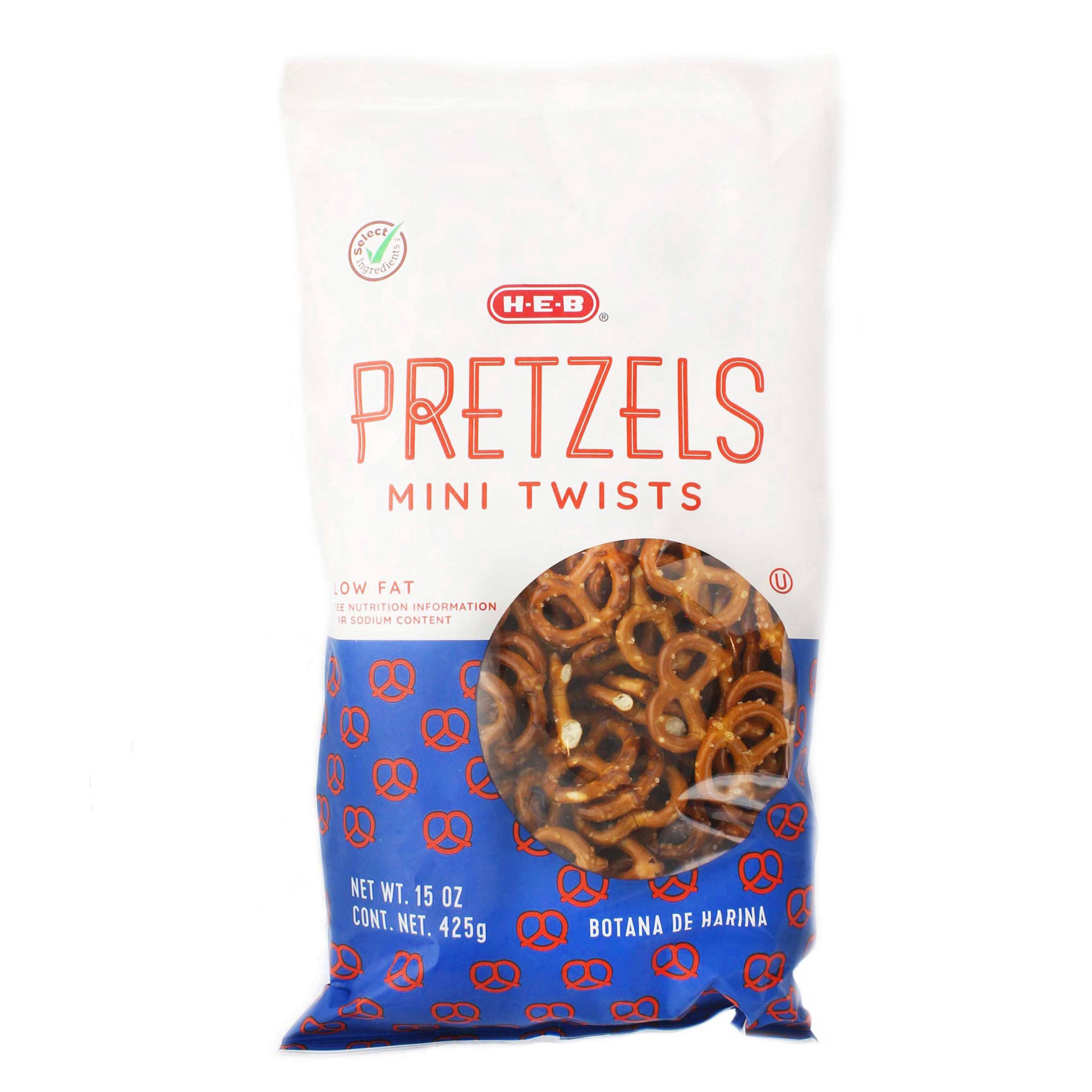 slide 1 of 1, H-E-B Low Fat Mini Twists Pretzels, 15 oz