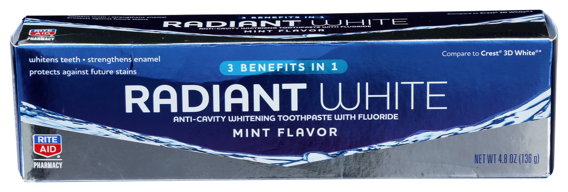 slide 1 of 2, Rite Aid Radiant White Mint Toothpaste, 4.8 oz