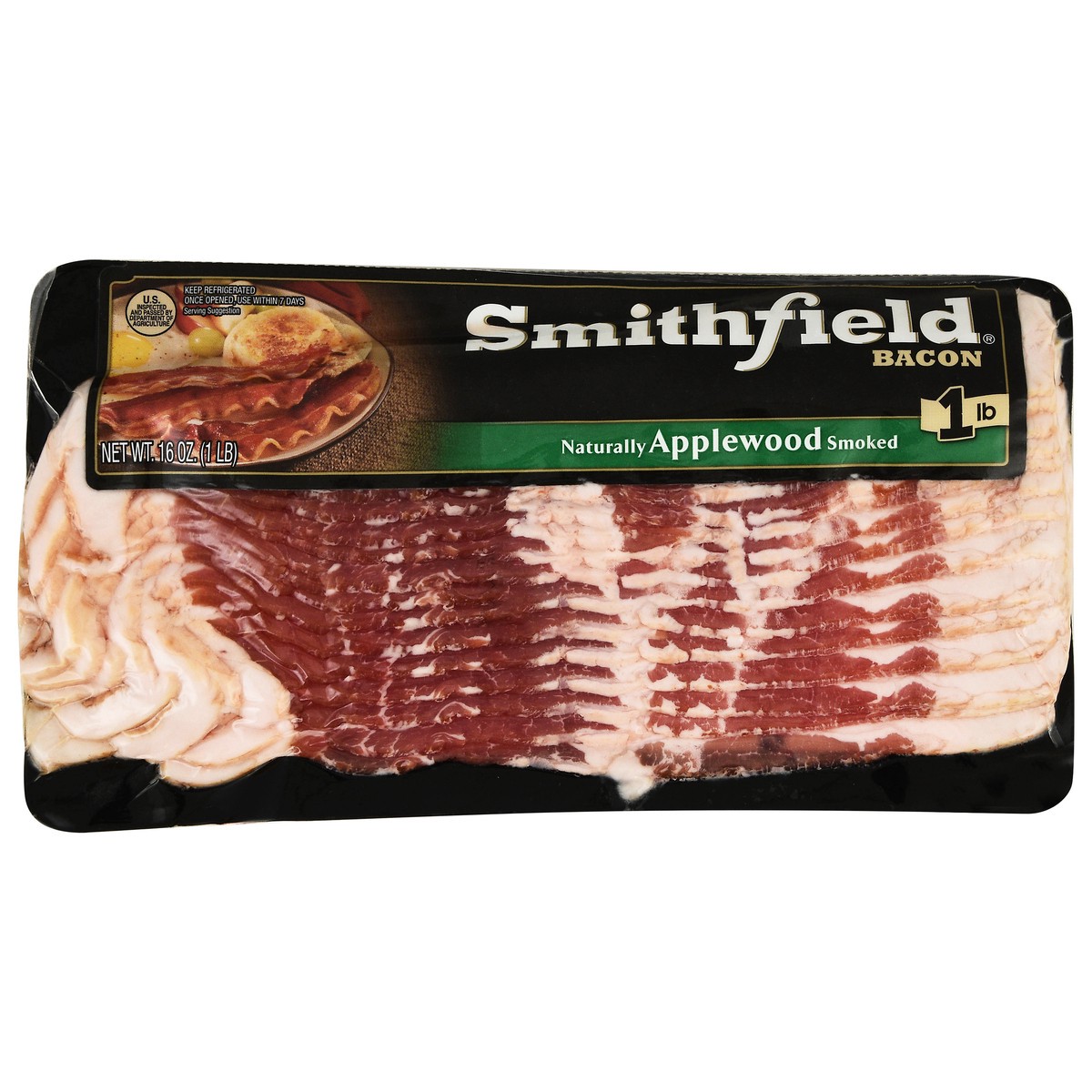slide 4 of 14, Smithfield Naturally Applewood Smoked Bacon, 16 oz, 16 oz