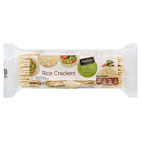 slide 1 of 1, Signature Select Crackers Rice Wasabi, 3.5 oz