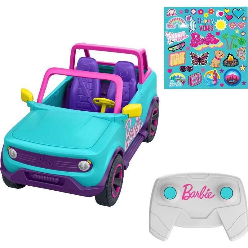 slide 1 of 5, Barbie Hot Wheels RC SUV & Stickers, Battery-Powered Toy Truck, Fits 2 Barbie Dolls, 1 ct
