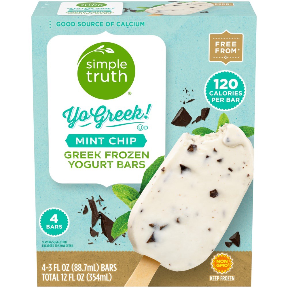 slide 2 of 3, Simple Truth Yo Greek Mint Chip Greek Frozen Yogurt Bars 4 Count, 12 fl oz