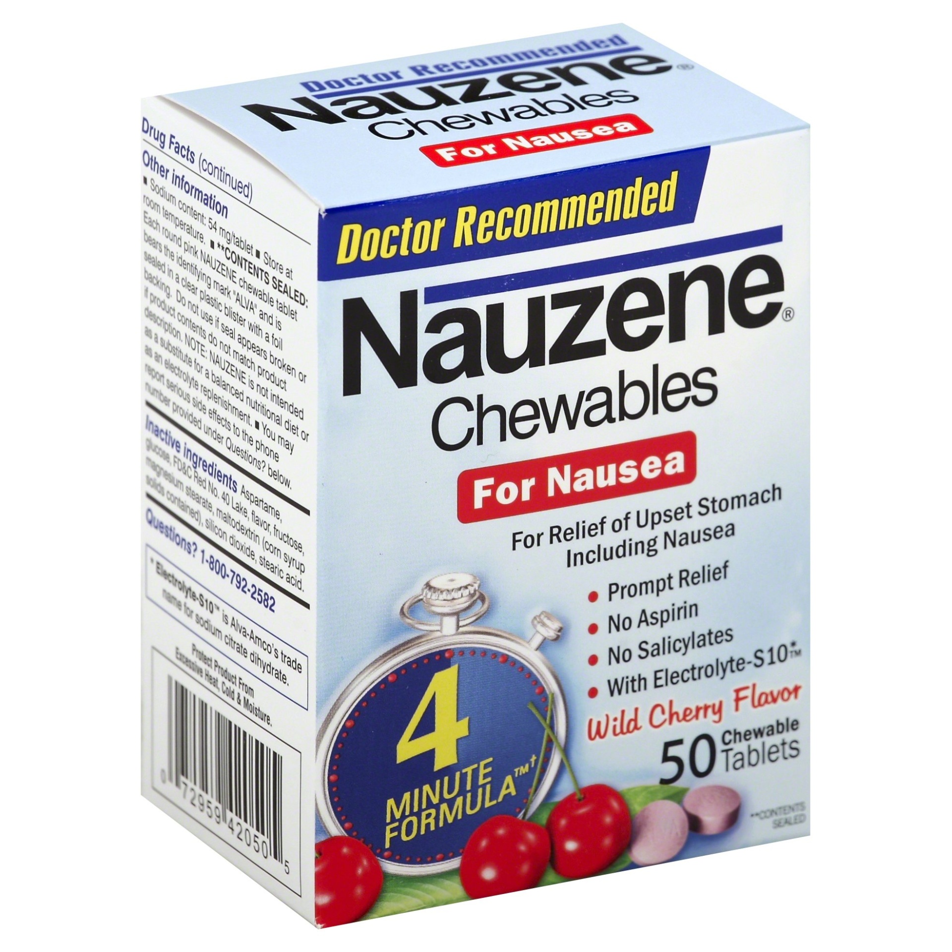 slide 1 of 1, Nauzene For Upset Stomach & Nausea Wild Cherry, 50 ct