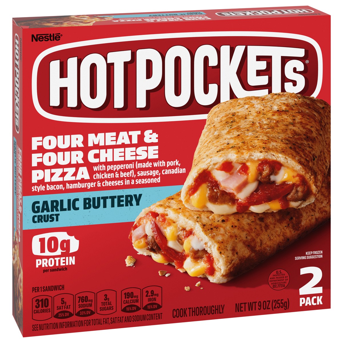 slide 8 of 13, Hot Pockets Four Meat & Four Cheese Pizza Frozen Sandwiches, 2 ct