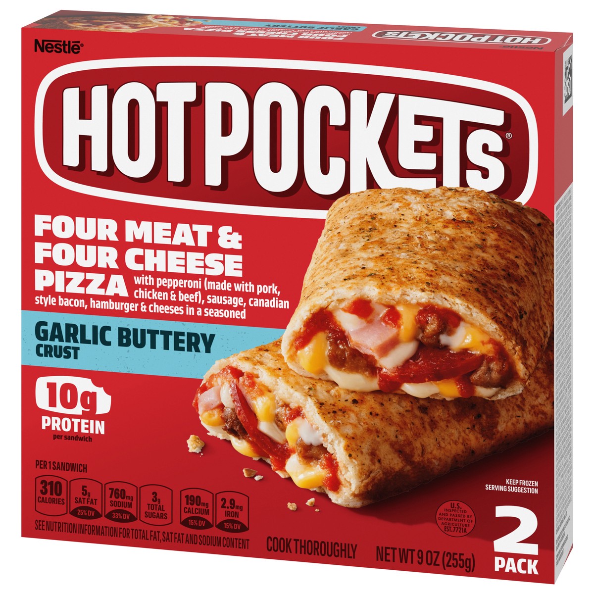 slide 7 of 13, Hot Pockets Four Meat & Four Cheese Pizza Frozen Sandwiches, 2 ct