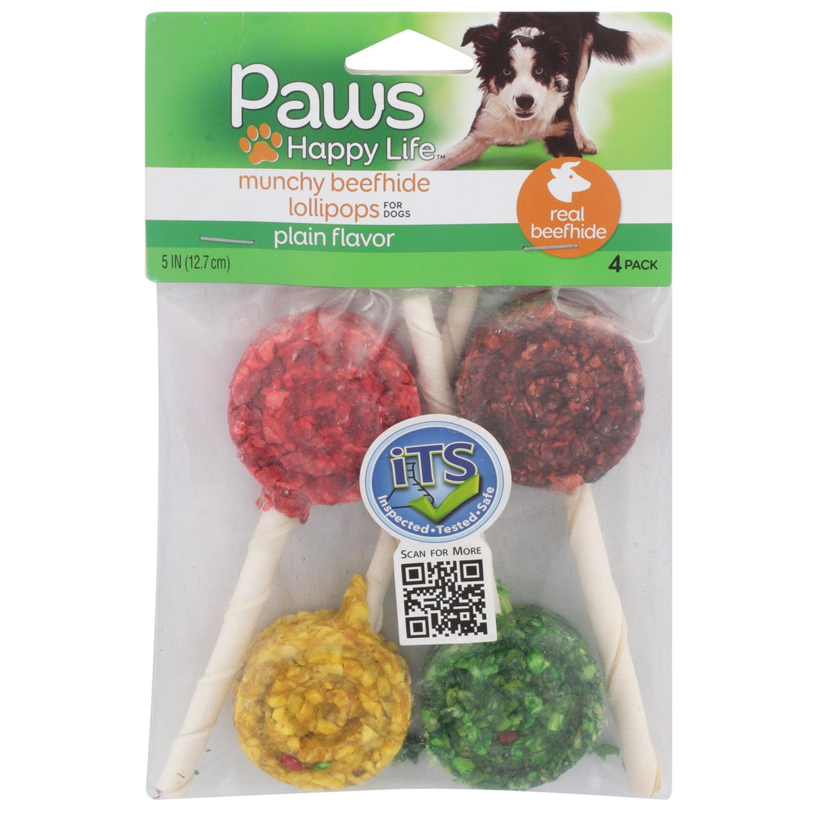 slide 1 of 8, Paws Happy Life Munchy Rawhide Lollipops Natural 5 In Beefhide Chew, 4 ct