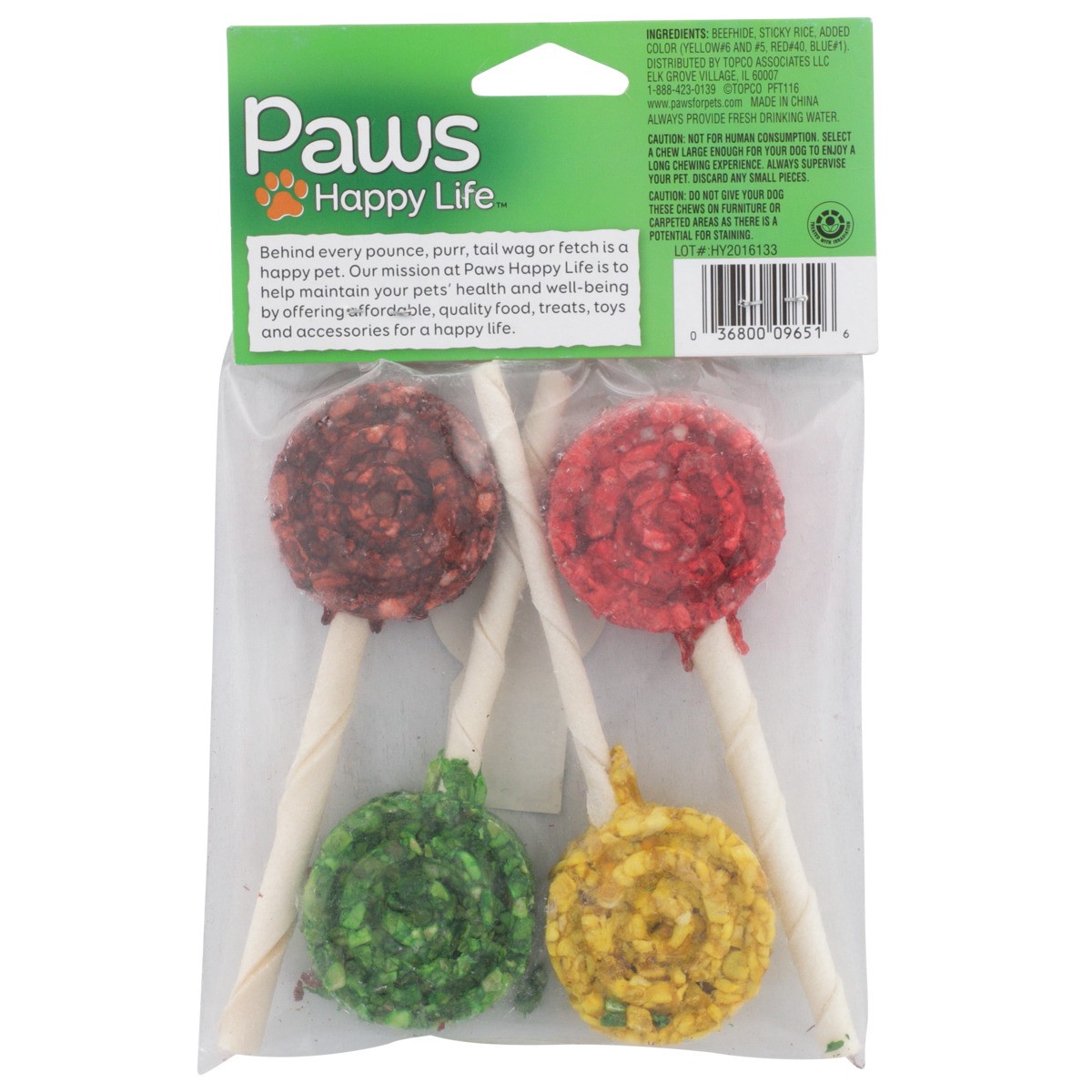 slide 6 of 8, Paws Happy Life Munchy Rawhide Lollipops Natural 5 In Beefhide Chew, 4 ct