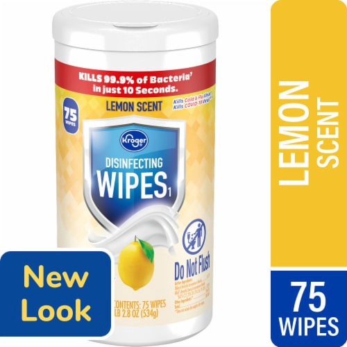 slide 1 of 4, Kroger Disinfecting Wipes Lemon Scent, 75 ct