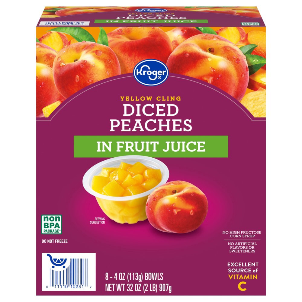 slide 3 of 6, Kroger Yellow Cling Diced Peaches, 8 ct; 4 oz