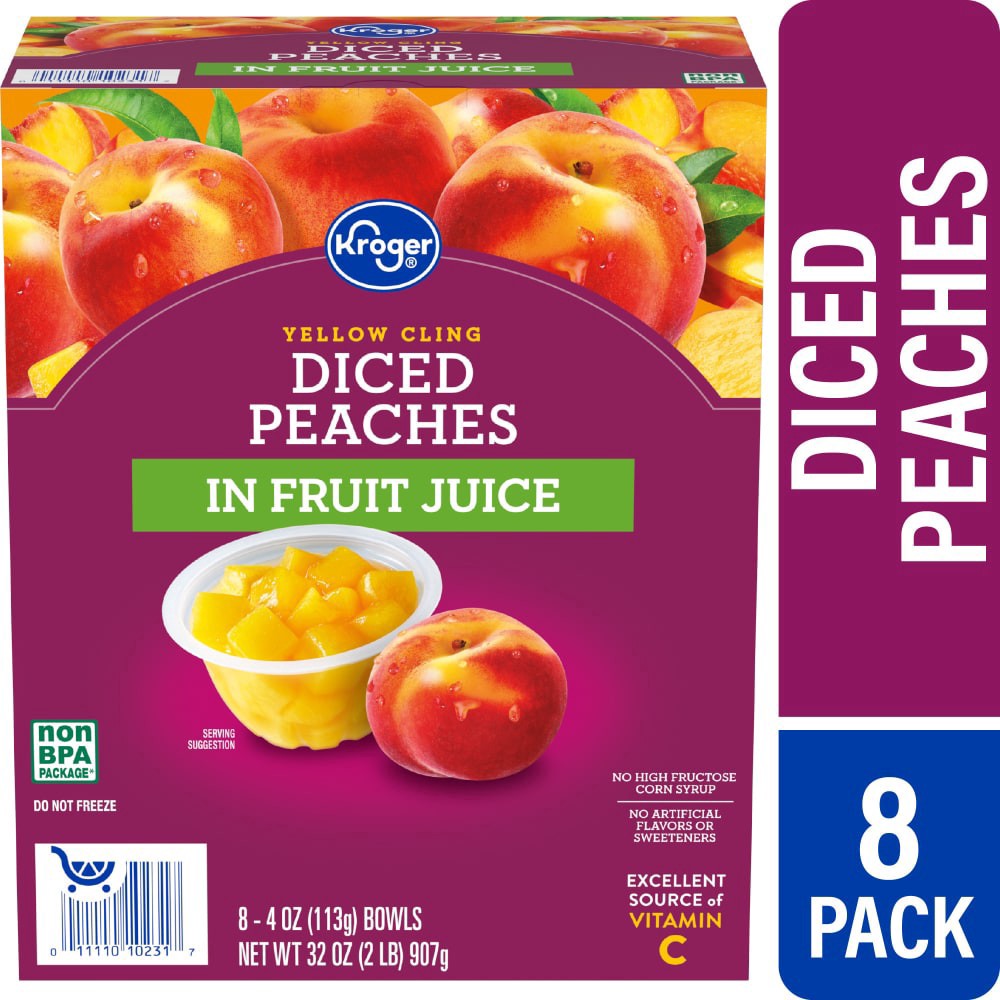 slide 1 of 6, Kroger Yellow Cling Diced Peaches, 8 ct; 4 oz