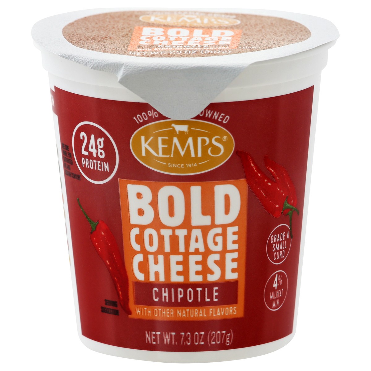 slide 2 of 13, Kemps Small Curd 4% Milkfat Min Bold Chipotle Cottage Cheese 7.3 oz, 