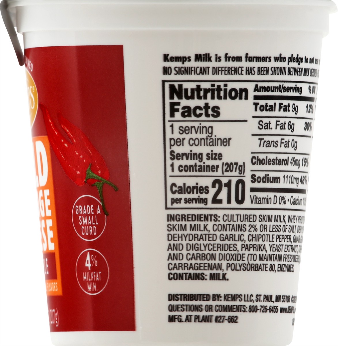 slide 6 of 13, Kemps Small Curd 4% Milkfat Min Bold Chipotle Cottage Cheese 7.3 oz, 