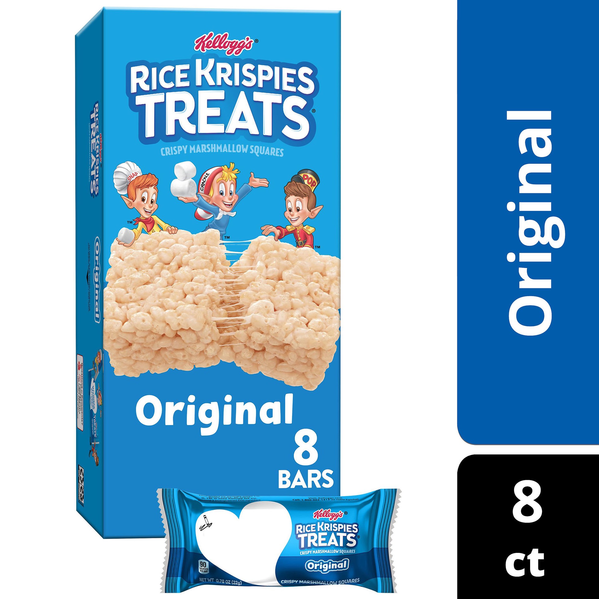 slide 1 of 5, Rice Krispies Treats Crispy Marshmallow Squares, Kids Snacks, Snack Bars, Original, 6.2oz Box, 8 Bars, 6.2 oz