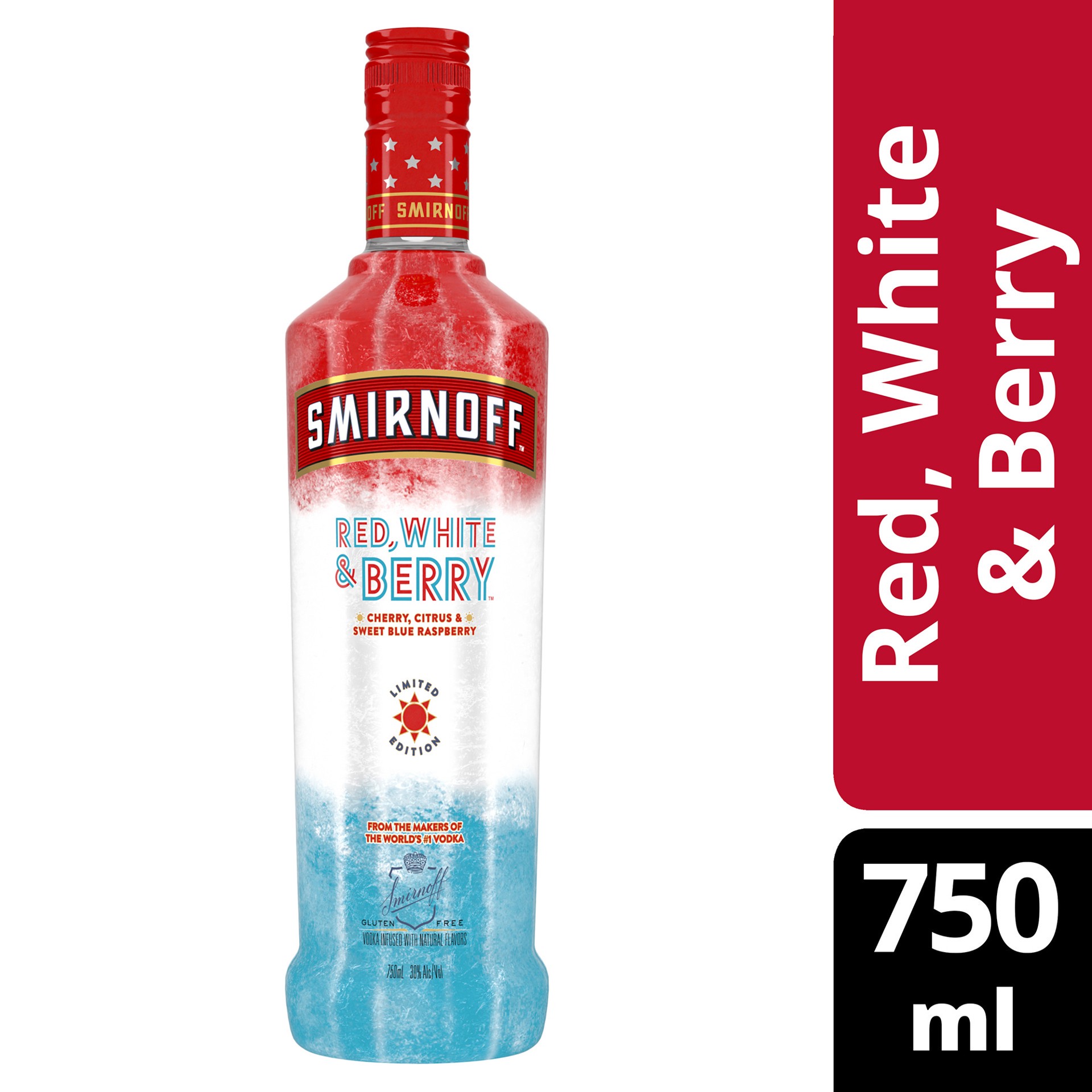 slide 2 of 3, Smirnoff Red, White & Berry (Vodka Infused With Natural Flavors), 750 mL, 750 ml