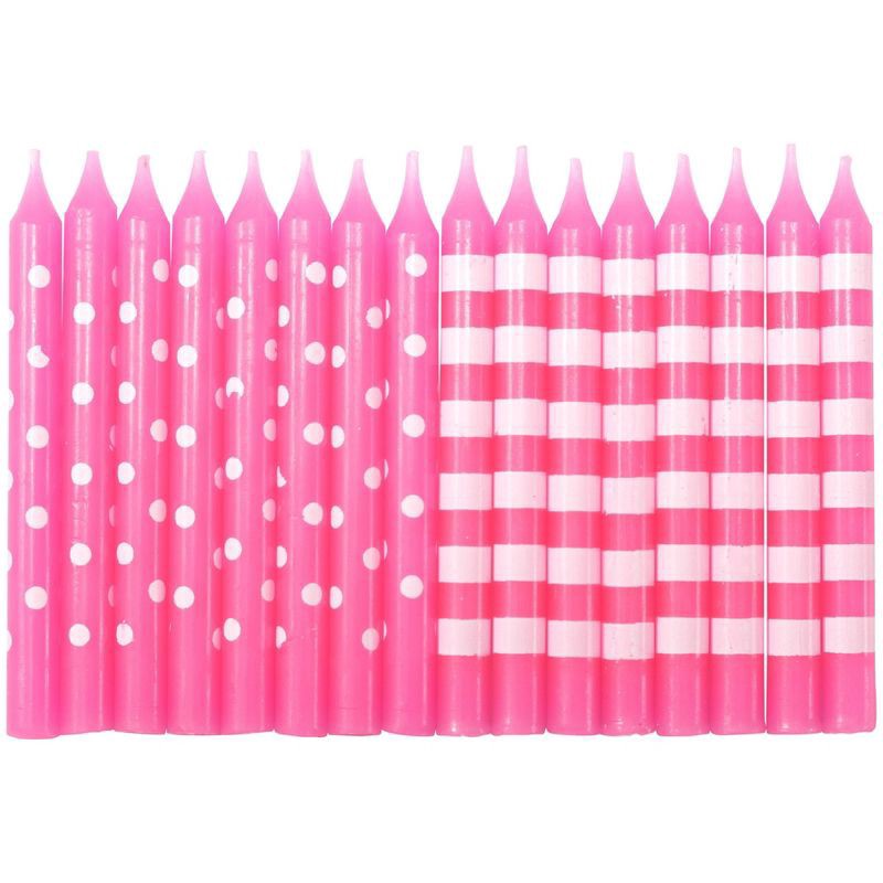 slide 2 of 3, Bakery Crafts 2.5" Candles Stripes & Dots Pink - 16ct, 16 ct