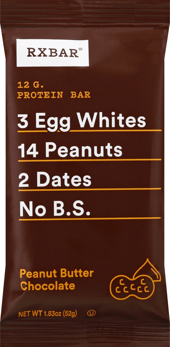 slide 8 of 9, RXBAR Protein Bars, Protein Snack, Snack Bars, Peanut Butter Chocolate, 1.8oz Bar, 1 Bar, 1.8 oz
