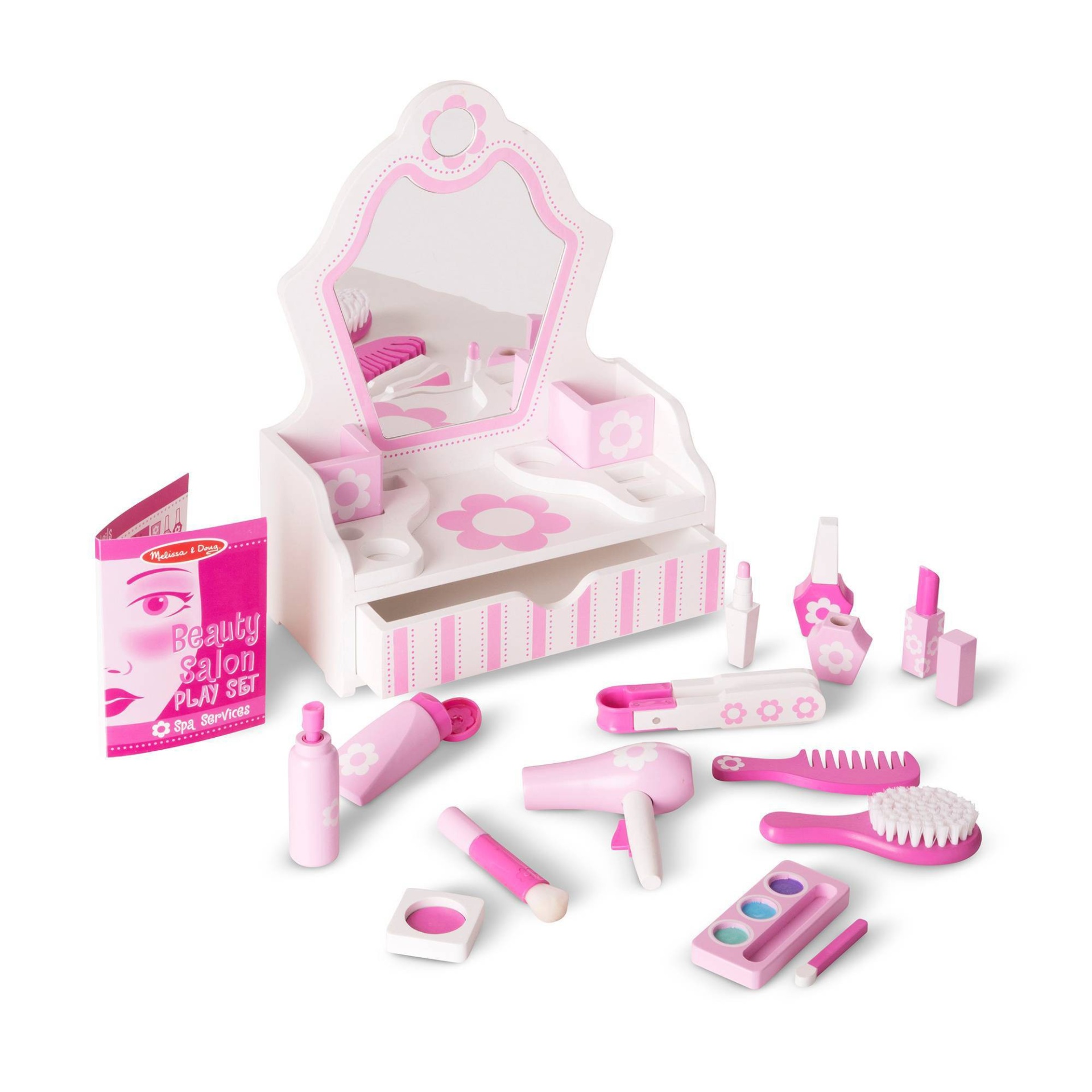 slide 1 of 3, Melissa & Doug Wooden Beauty Salon Play Set With Vanity And Accessories, 18 ct
