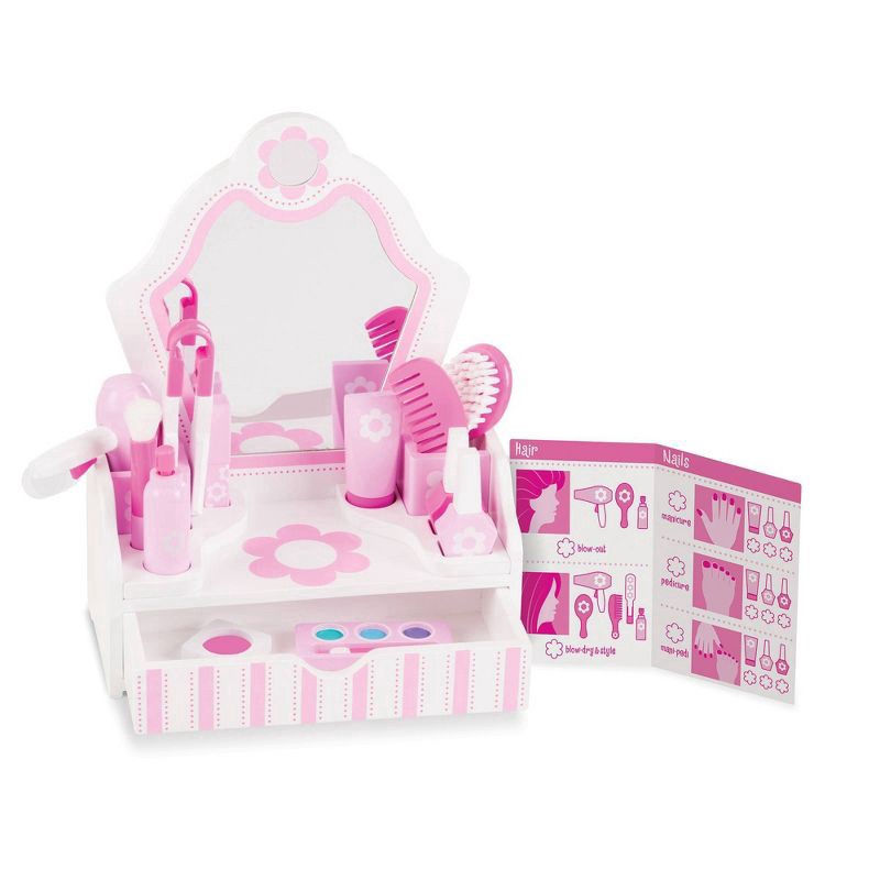 slide 1 of 25, Melissa & Doug Wooden Beauty Salon Play Set With Vanity And Accessories, 18 ct