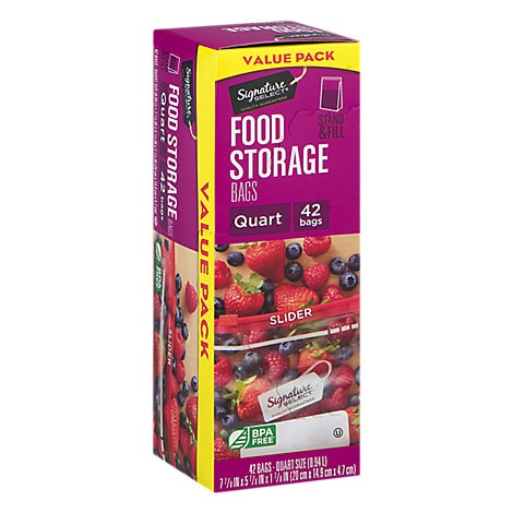 slide 1 of 1, Signature Select Bags Food Storage Quart Value Pack, 42 ct