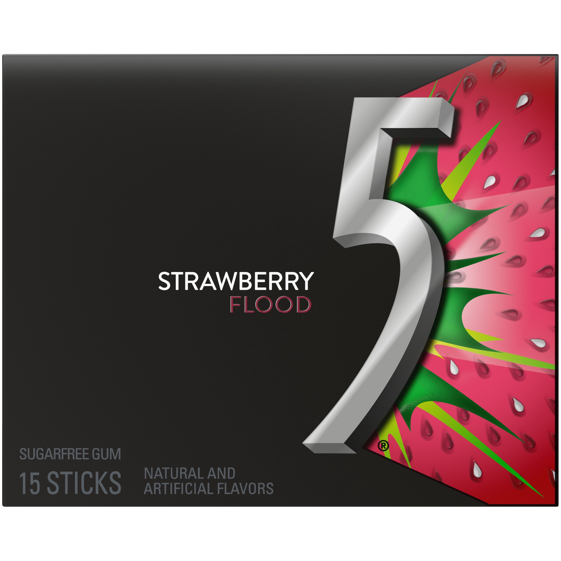 slide 1 of 5, 5 Gum Strawberry Flood Sugar Free Chewing Gum, single pack, 15 pc