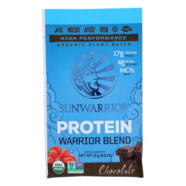 slide 1 of 1, Sunwarrior Organic Plant-based Warrior Blend Chocolate Protein Powder Single Packet, 1 ct