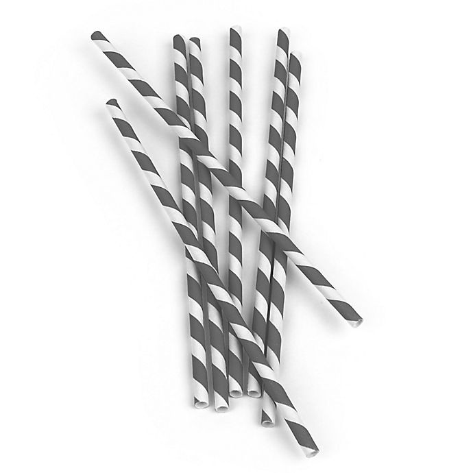 slide 1 of 2, Kikkerland Design Paper Straws - Grey Stripe, 144 ct