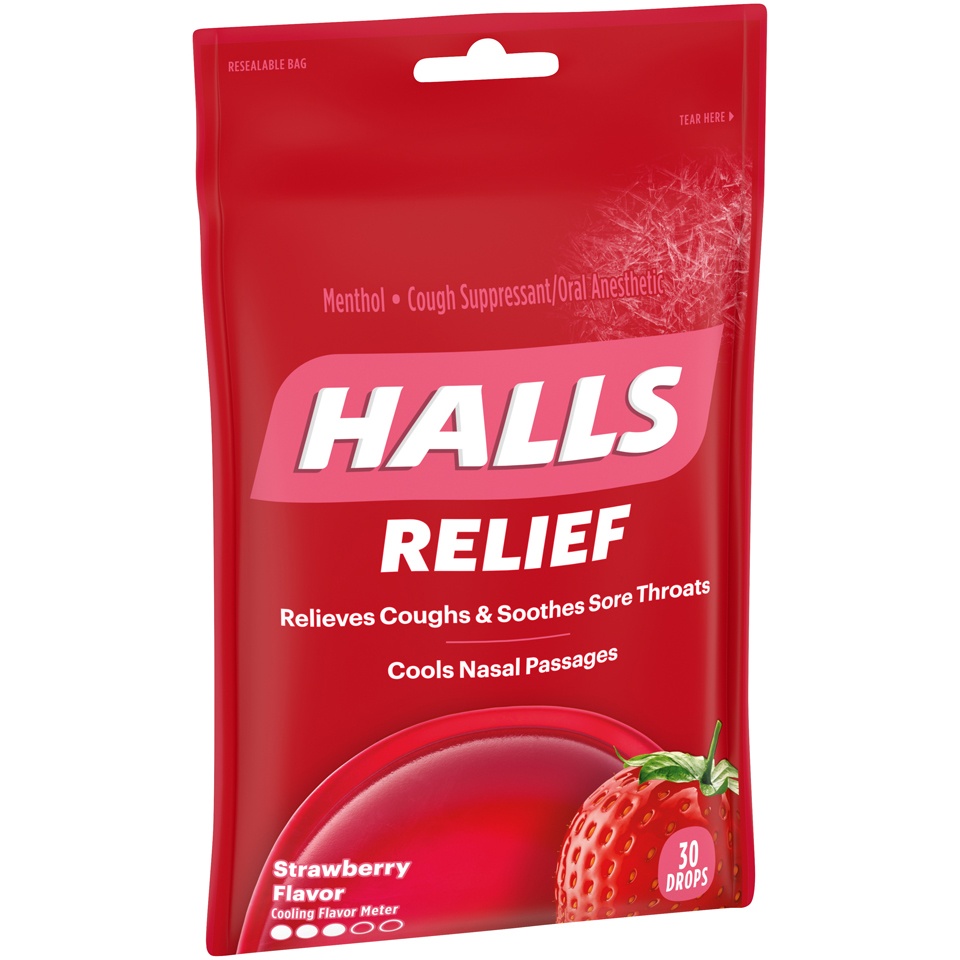 slide 3 of 7, Halls Menthol Strawberry Cough Drops, 30 ct