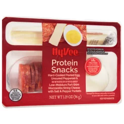 Hy-Vee Protein Snacks, Hard-Cooked Egg, Uncured Pepperoni & Part Slim Mozzarella