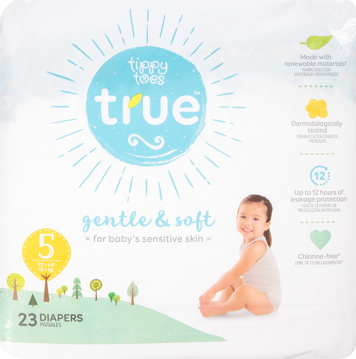 slide 2 of 9, Tippy Toes Diaper Sensitive Jumbo Size 5, 23 ct