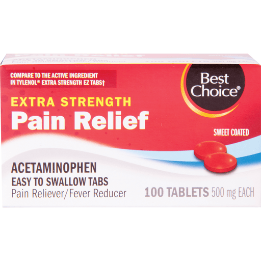 slide 1 of 1, Best Choice Extra Strength Pain Relief Sweet Coated Tablets, 100 ct; 500 mg