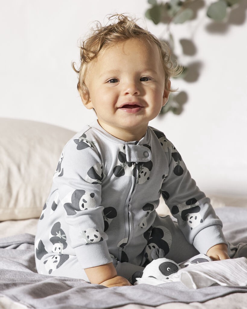 slide 4 of 5, Littleplanet Baby Organic Cotton 2-Way Zip Sleep & Play Pajamas Panda 9M, 1 ct