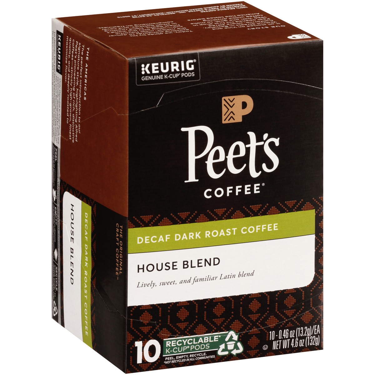 slide 6 of 9, Peet's Coffee House Blend Decaf Dark Roast Coffee K-Cup Pods - 4.6 oz, 4.6 oz