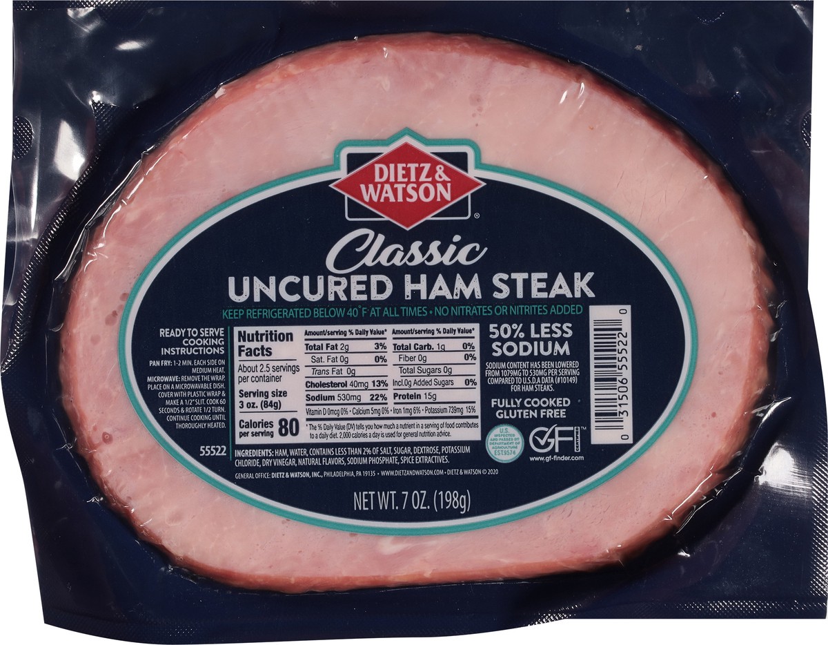 slide 3 of 14, Dietz & Watson Classic Uncured Ham Steak 7 oz, 7 oz