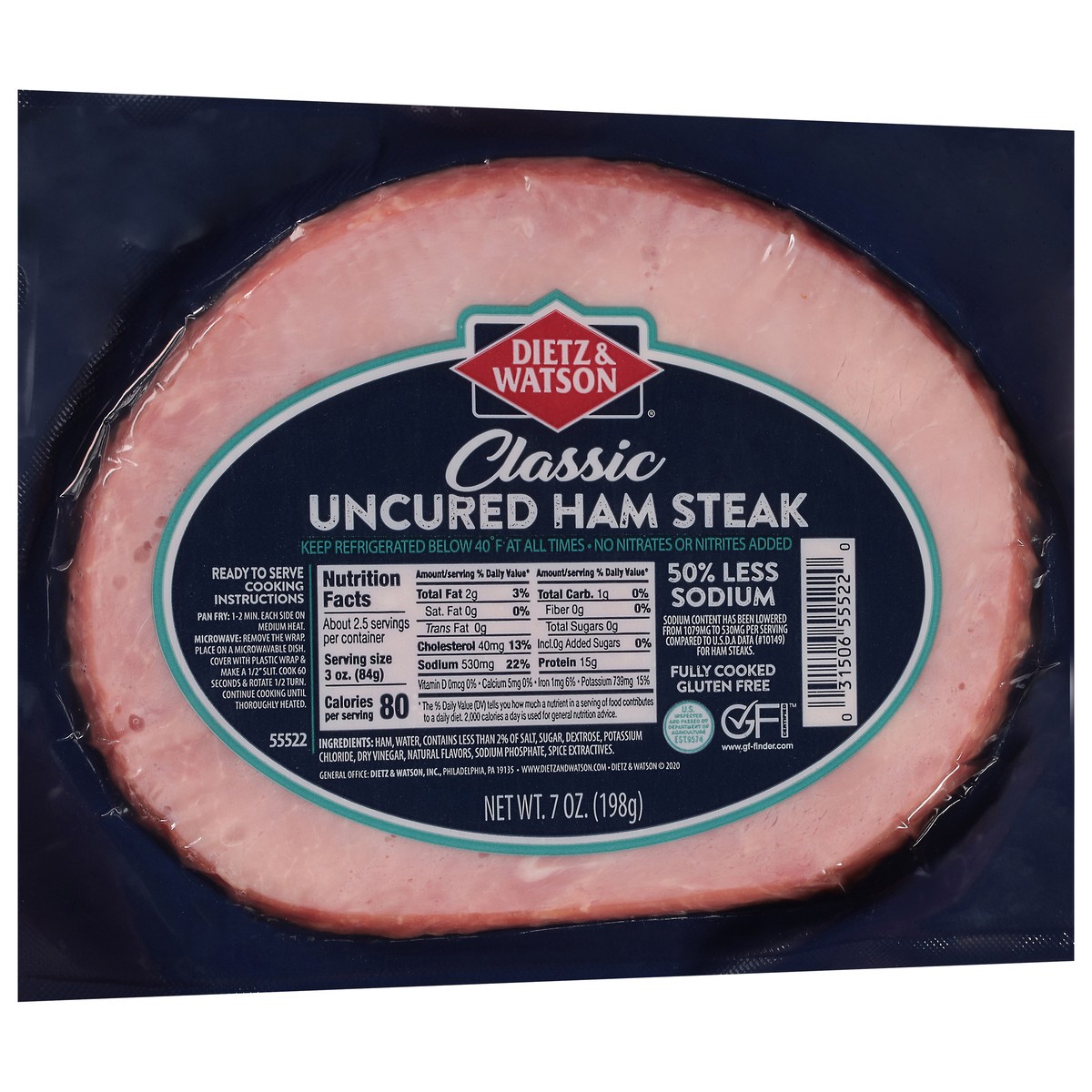 slide 2 of 14, Dietz & Watson Classic Uncured Ham Steak 7 oz, 7 oz