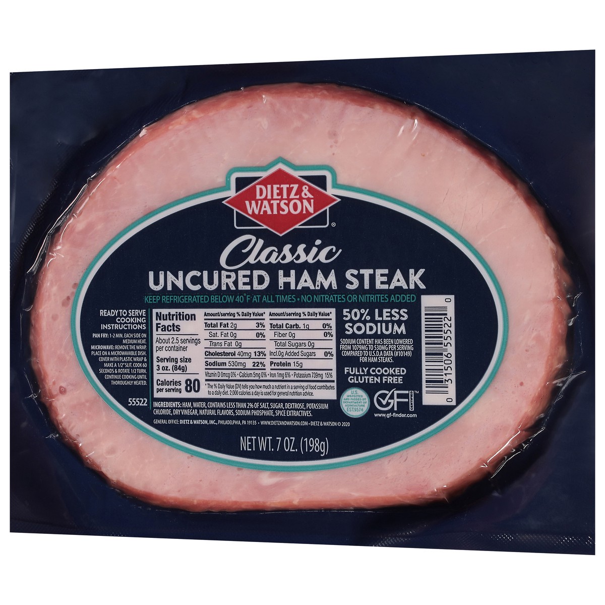 slide 4 of 14, Dietz & Watson Classic Uncured Ham Steak 7 oz, 7 oz