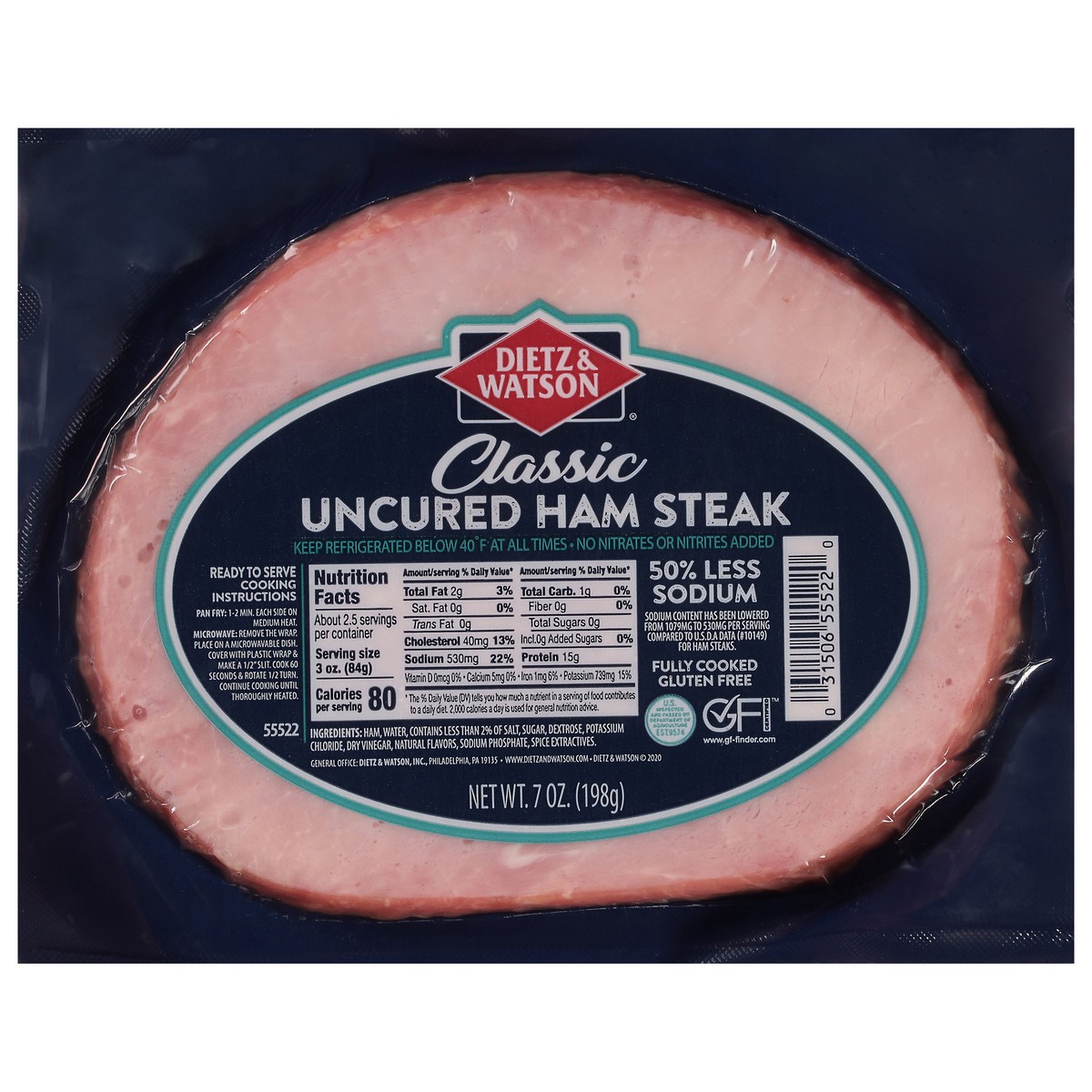 slide 7 of 14, Dietz & Watson Classic Uncured Ham Steak 7 oz, 7 oz