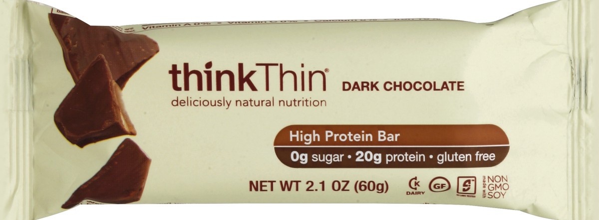 slide 5 of 6, thinkThin High Protein Bar Dark Chocolate, 2.1 oz