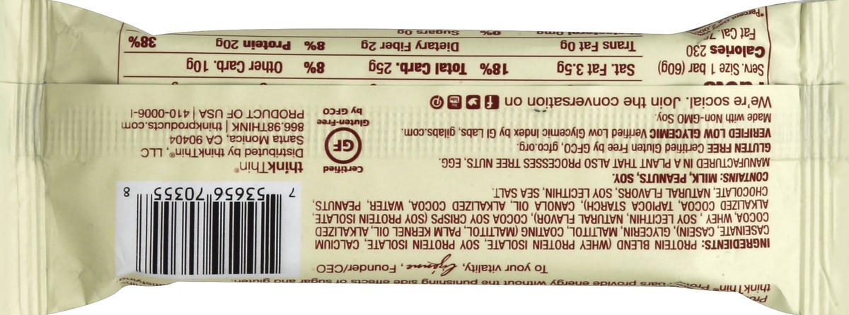 slide 6 of 6, thinkThin High Protein Bar Dark Chocolate, 2.1 oz