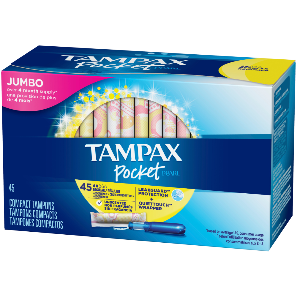 slide 1 of 1, Tampax Pocket Pearl Regular Unscented Tampons, 45 ct