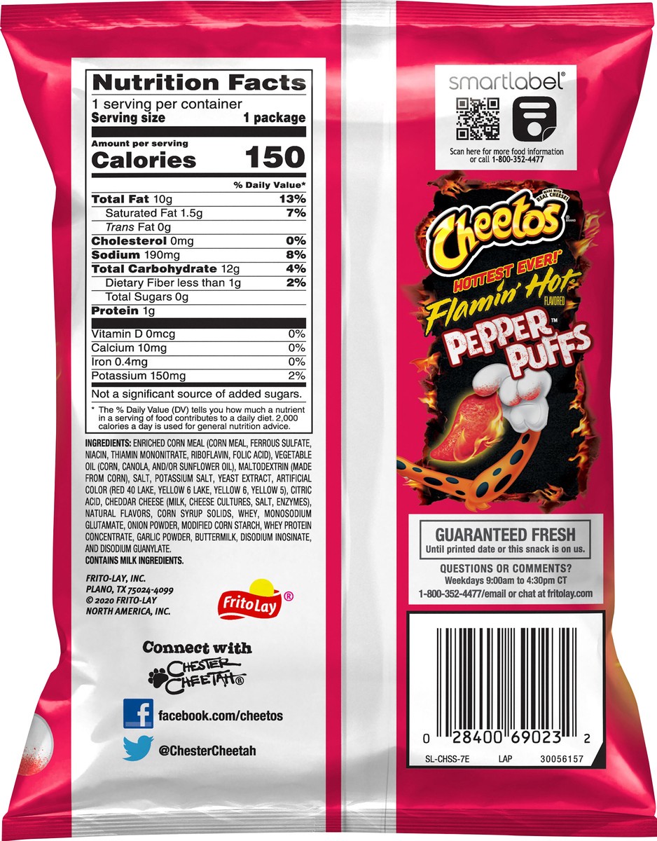 slide 8 of 8, Cheetos Pepper Puffs Cheese Flavored Snacks Flamin'' Hot Flavored 7/8 Oz, 0.87 oz