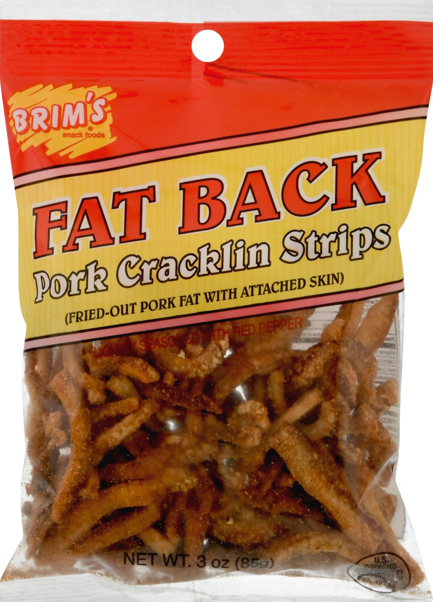 slide 13 of 13, Brim's Fat Back Pork Cracklin Strips 3 oz, 3.12 oz