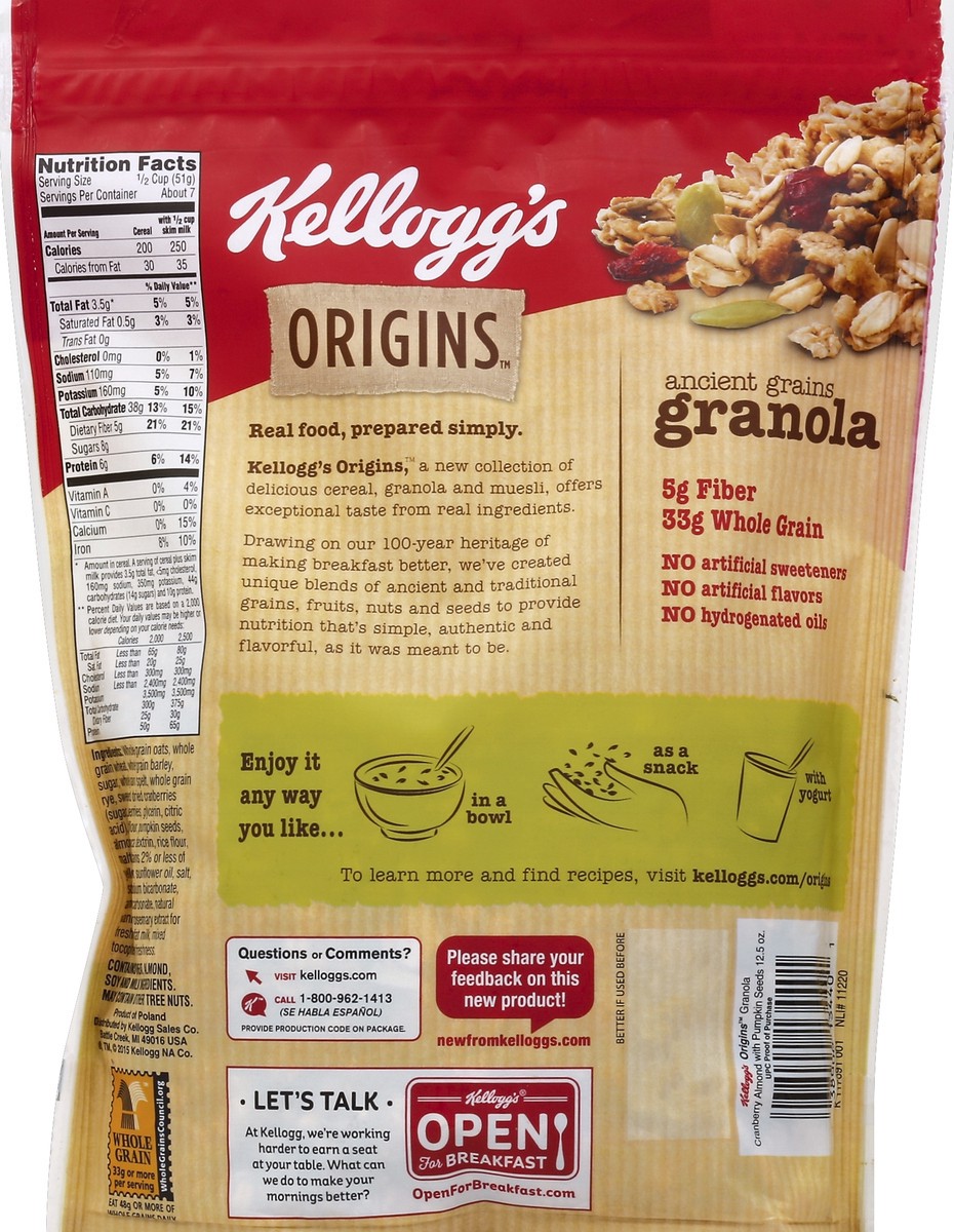 slide 6 of 6, Kellogg's Origins Granola Cranberry Almond with Pumpkin Seeds, 12.5 oz