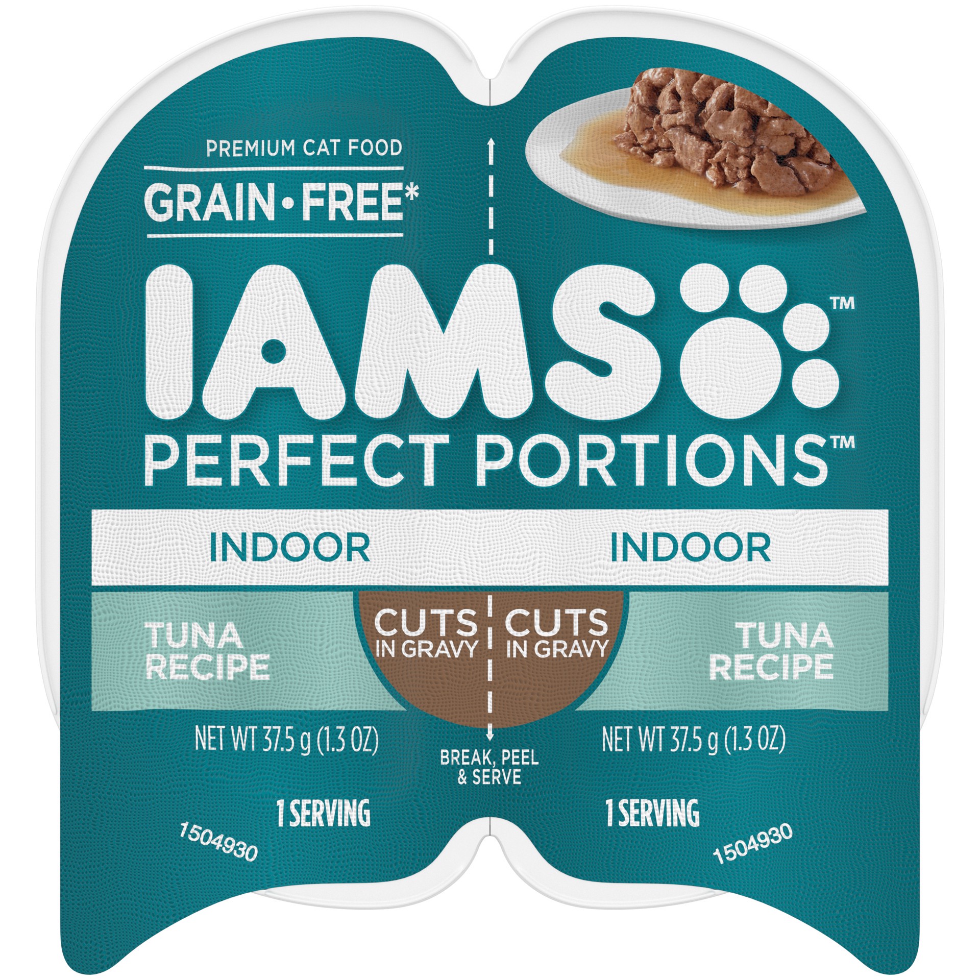 slide 1 of 1, IAMS PERFECT PORTIONS Indoor Adult Grain Free* Wet Cat Food Cuts in Gravy, Tuna Recipe, (24) Easy Peel Twin-Pack Trays, 2.64 oz