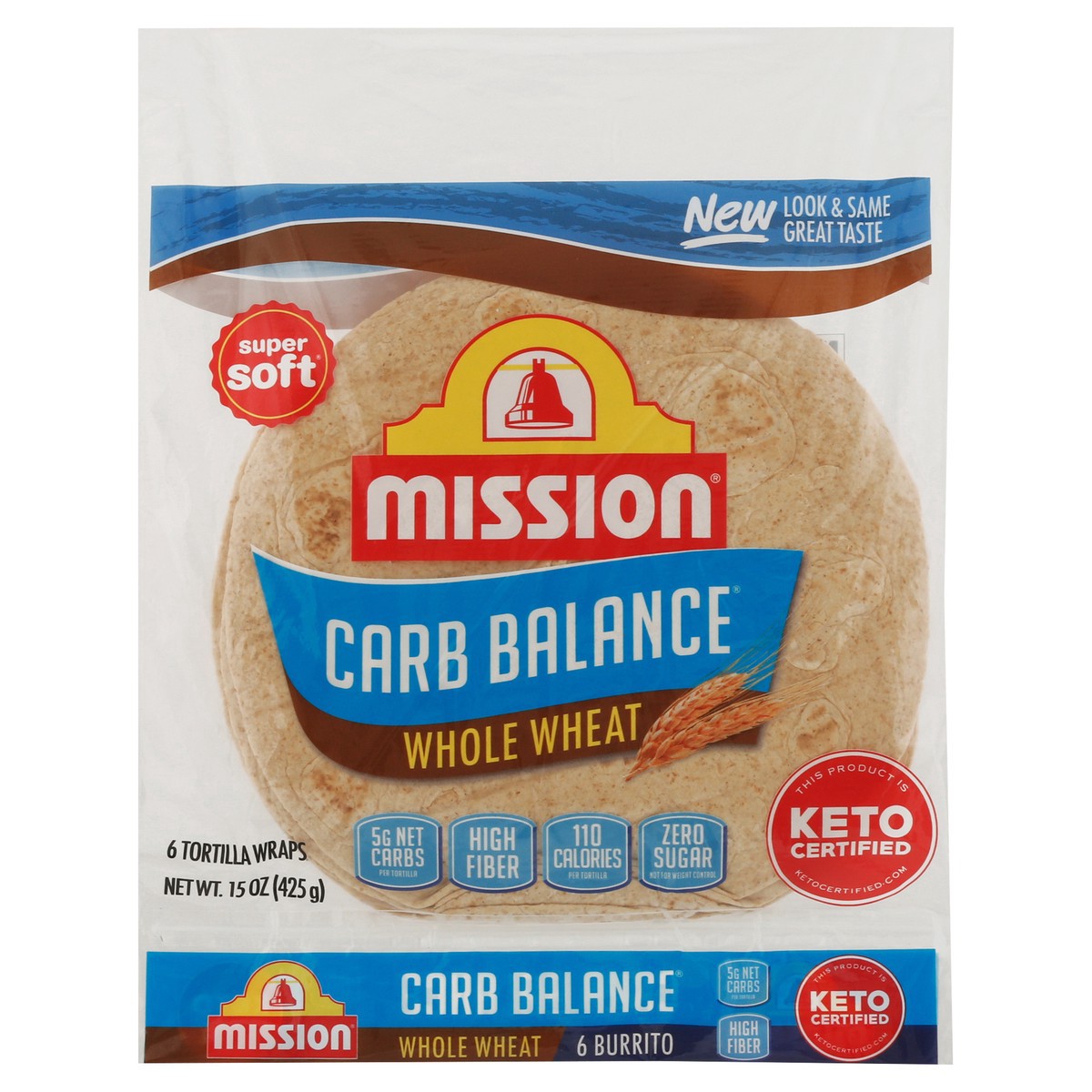 slide 6 of 14, Mission Carb Balance Whole Wheat Flour Tortillas, Burrito Size, 6 Count, 6 ct
