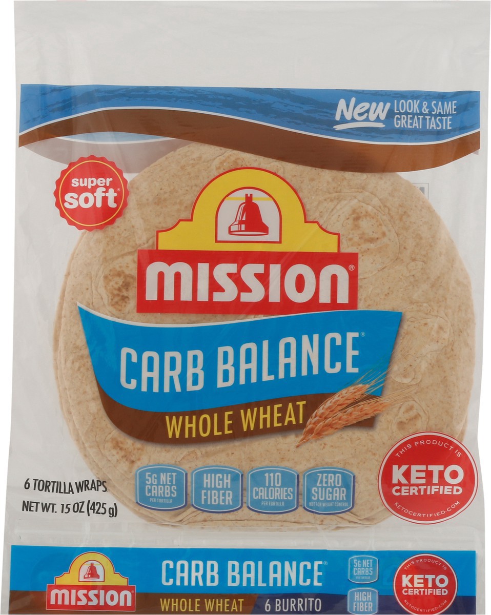 slide 12 of 14, Mission Carb Balance Whole Wheat Flour Tortillas, Burrito Size, 6 Count, 6 ct