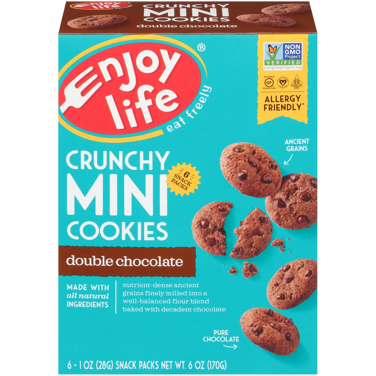 slide 1 of 8, Enjoy Life Crunchy Double Chocolate Mini Cookies Snack Packs, 6 ct; 1 oz