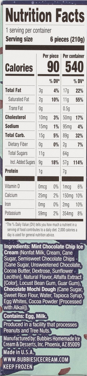 slide 6 of 13, Bubbies Super Premium Mint Chocolate Chip Mochi 6 - 1.25 oz Pieces, 6 ct