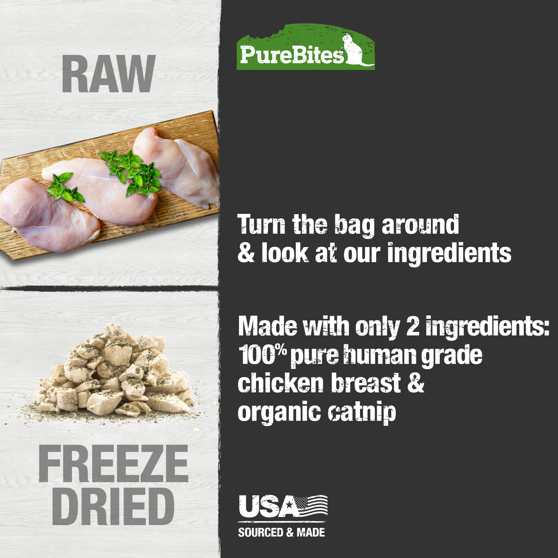 slide 3 of 5, PureBites Freeze Dried Chicken Breast & Catnip Cat Treats 37g | 1 Ingredient | Made in USA, 1.2 oz