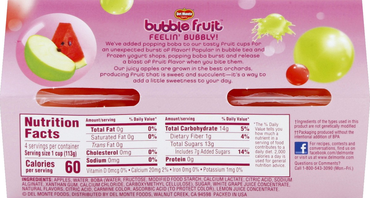 slide 6 of 6, Del Monte Apple & Watermelon Bubble Fruit Cups, 4 ct